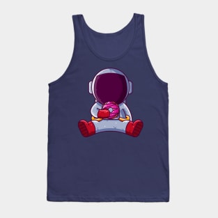 Cute Astronaut Eating Donut Cartoon Tank Top